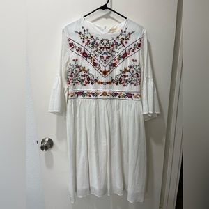 White Embroidered Smock Dress